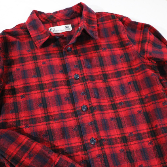 Red Black Plaid Boys Button Up Dress Shirt 12 Aero
